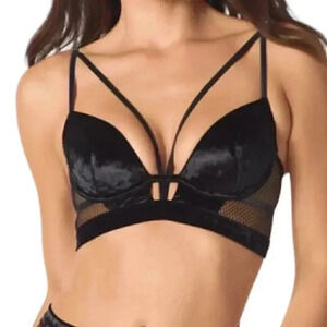 La Senza Velvet Strappy  Bralette Bra Mesh Black Size Small